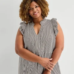 5th + Madison Edit Womens Plus Sleeveless Striped Shirt Dress