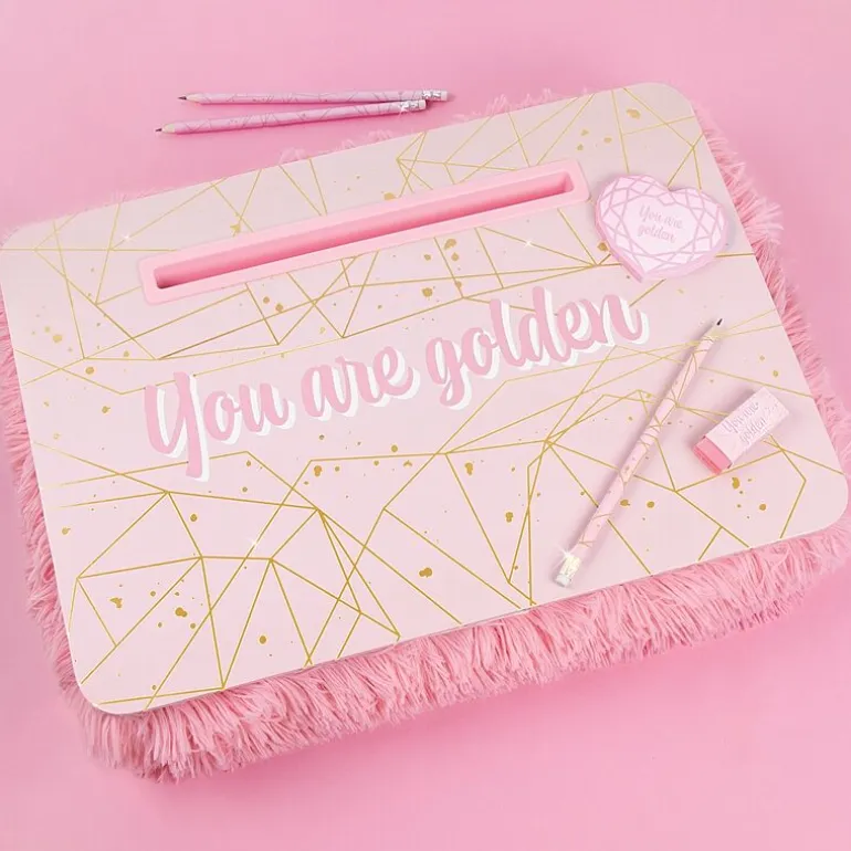 Three Cheers For Girls Pink & Gold Deluxe Fur Kids Lap Desk