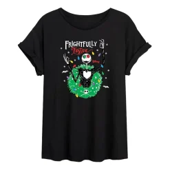 Tim Burton'S Frightfully Festive Tee Womens Juniors Crew Neck Short Sleeve Regular Fit Nightmare Before Christmas Graphic T-Shirt