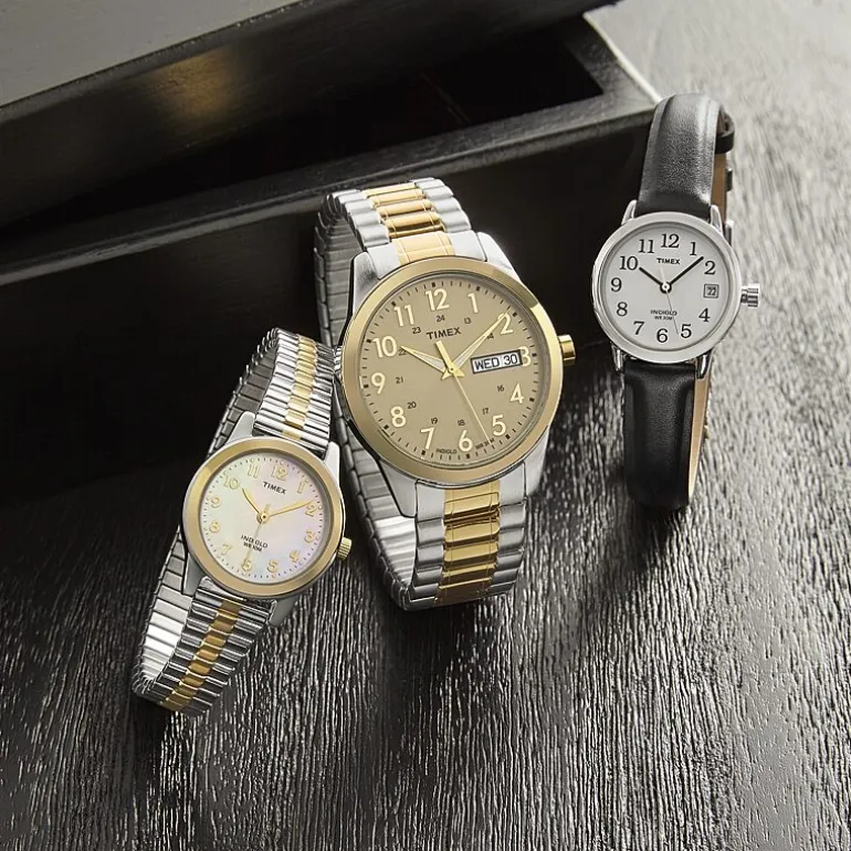Timex® Womens Two Tone Mother-of-Pearl Expansion Watch