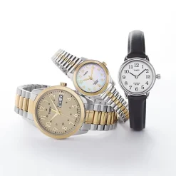 Timex® Womens Two Tone Mother-of-Pearl Expansion Watch