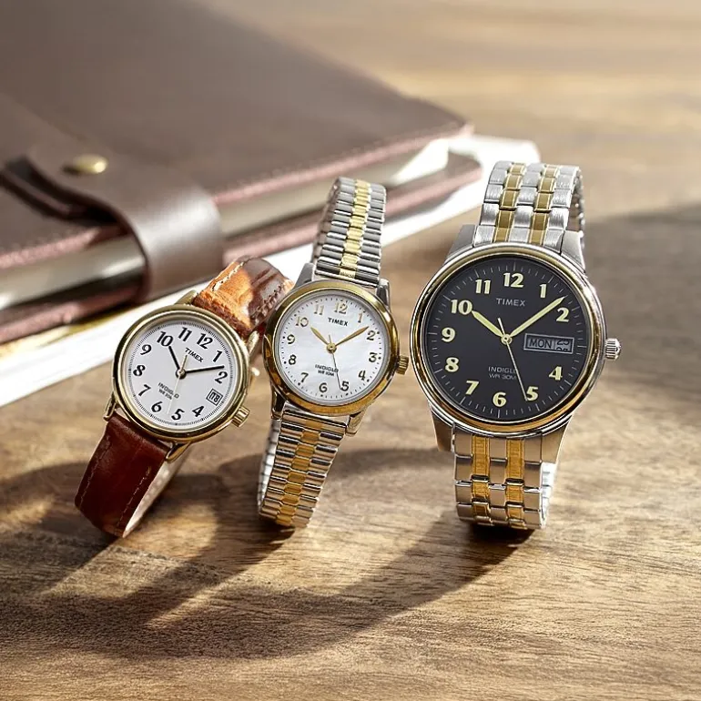Timex® Womens Two Tone Mother-of-Pearl Expansion Watch