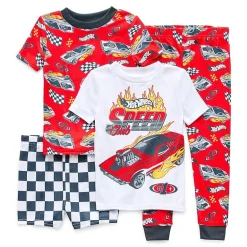 Toddler Boys Hot Wheels Crew Neck Short Sleeve 4-pc. Pajama Set