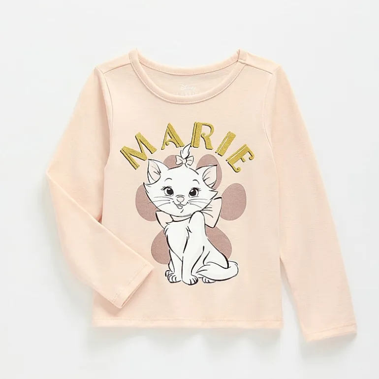 Toddler Girls Crew Neck Long Sleeve Regular Fit Marie Graphic T-Shirt