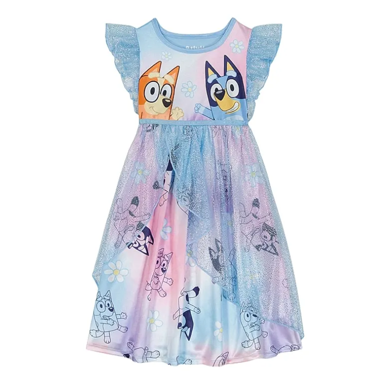 Toddler Girls Satin Short Sleeve Crew Neck Bluey Nightgown