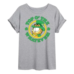 Top O' The Whatever Tee Womens Juniors Crew Neck Short Sleeve Regular Fit Garfield Graphic T-Shirt