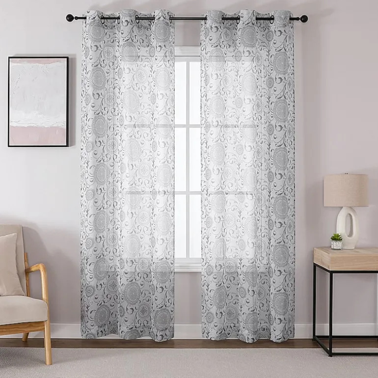 Toronto Printed Grommet Top Sheer Set of 2 Curtain Panel