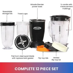 Total Chef Miracle Blender- Bullet Blender with Travel Cups- 12 pc Set