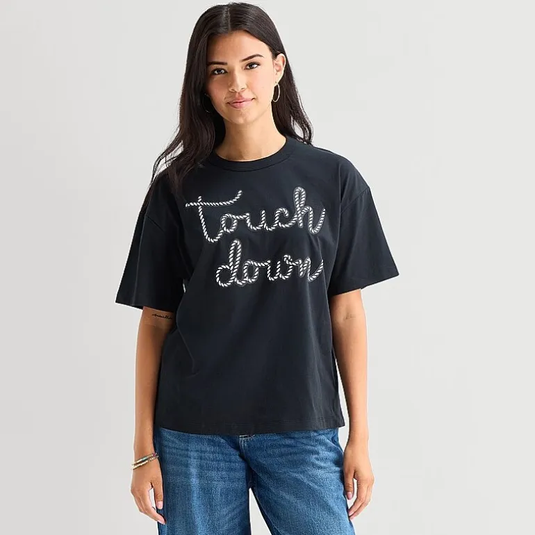Touch Down Cropped Tee Womens Juniors Crew Neck Short Sleeve Regular Fit Graphic T-Shirt