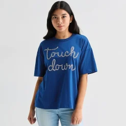 Touch Down Cropped Tee Womens Juniors Crew Neck Short Sleeve Regular Fit Graphic T-Shirt