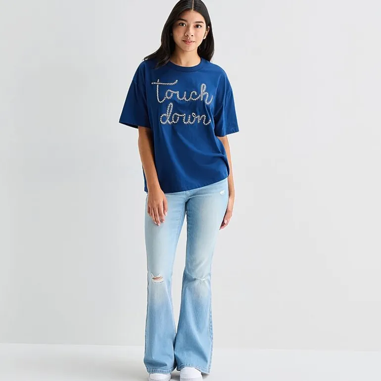 Touch Down Cropped Tee Womens Juniors Crew Neck Short Sleeve Regular Fit Graphic T-Shirt