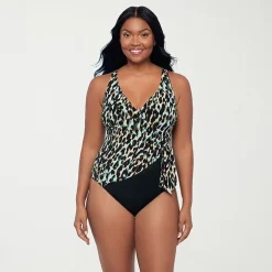 Trimshaper Womens Animal Print Leopard Full Coverage One Piece Swimsuit