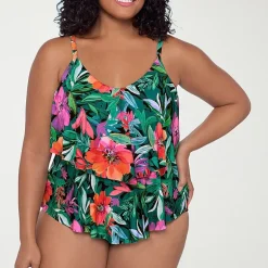 Trimshaper Womens Floral Plus Tankini Swimsuit Top