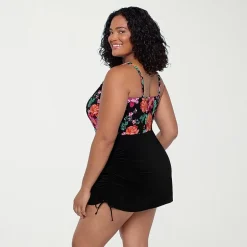 Trimshaper Womens Floral Plus Swim Dress