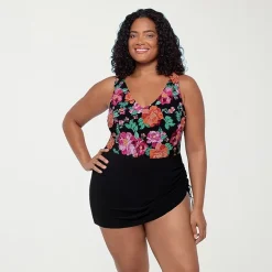 Trimshaper Womens Floral Plus Swim Dress
