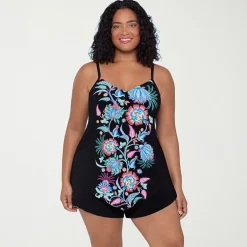 Trimshaper Womens Floral Plus Tankini Swimsuit Top