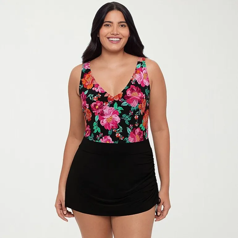 Trimshaper Womens Floral Swim Dress