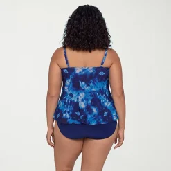 Trimshaper Womens Tie-Dye Plus Tankini Swimsuit Top