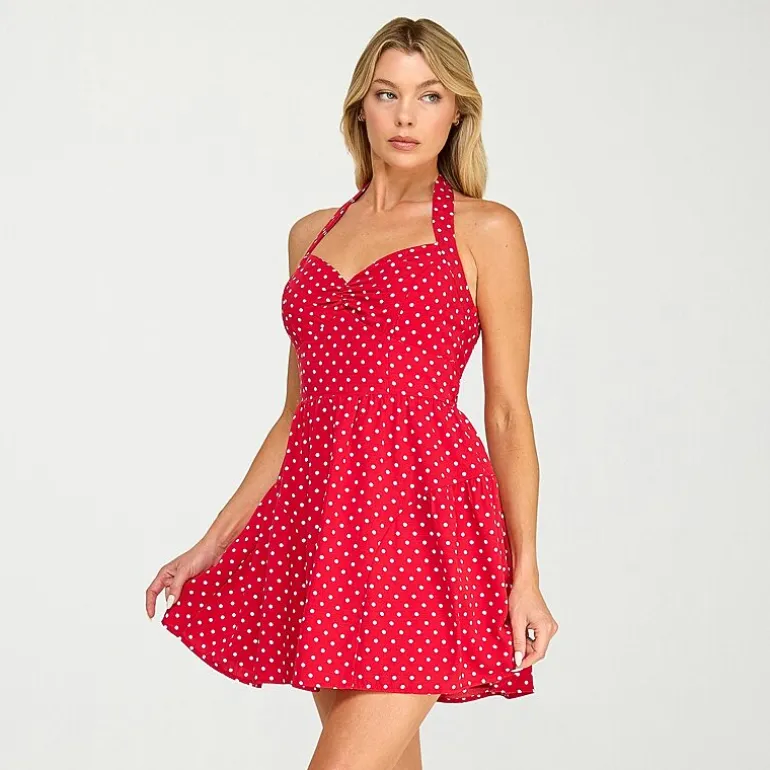 Trixxi Womens Juniors Halter Neck Sleeveless Fit + Flare Dress