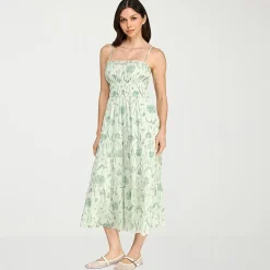Trixxi Womens Juniors Midi Square Neck Sleeveless Floral A-Line Dress