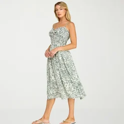 Trixxi Womens Juniors Midi Sweetheart Neck Sleeveless Leaf A-Line Dress