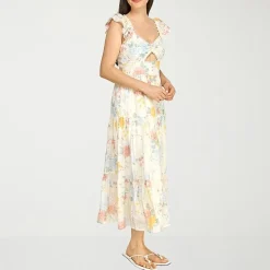 Trixxi Womens Juniors Midi Sweetheart Neck Short Sleeve Floral A-Line Dress
