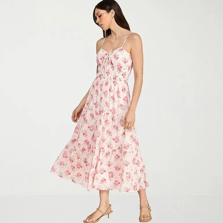 Trixxi Womens Juniors Midi Sweetheart Neck Sleeveless Floral A-Line Dress