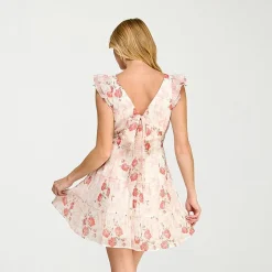 Trixxi Womens Juniors V Neck Short Sleeve Babydoll Dress