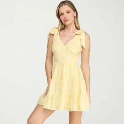 Trixxi Womens Juniors V Neck Sleeveless Embroidered Fit + Flare Dress