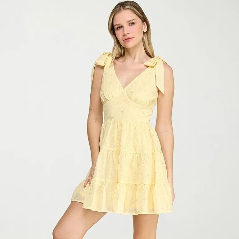 Trixxi Womens Juniors V Neck Sleeveless Embroidered Fit + Flare Dress