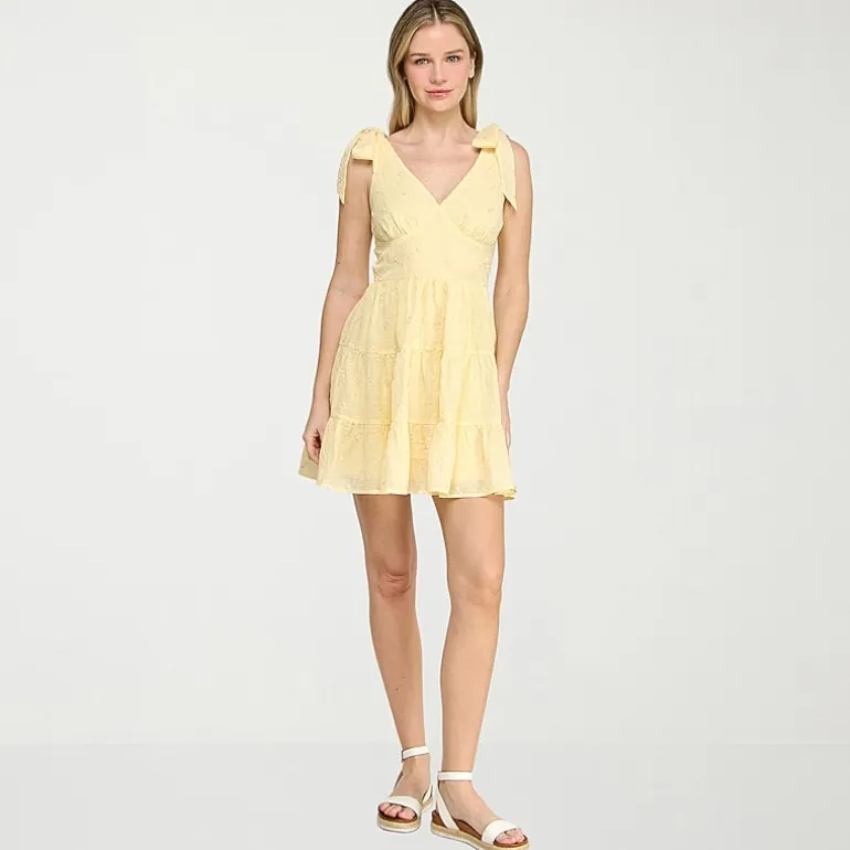 Trixxi Womens Juniors V Neck Sleeveless Embroidered Fit + Flare Dress