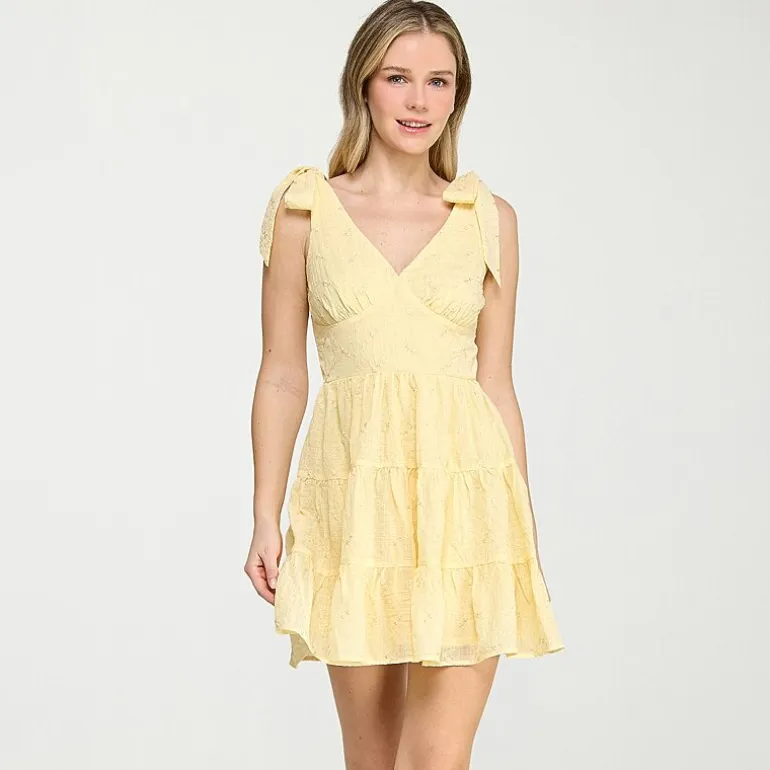 Trixxi Womens Juniors V Neck Sleeveless Embroidered Fit + Flare Dress