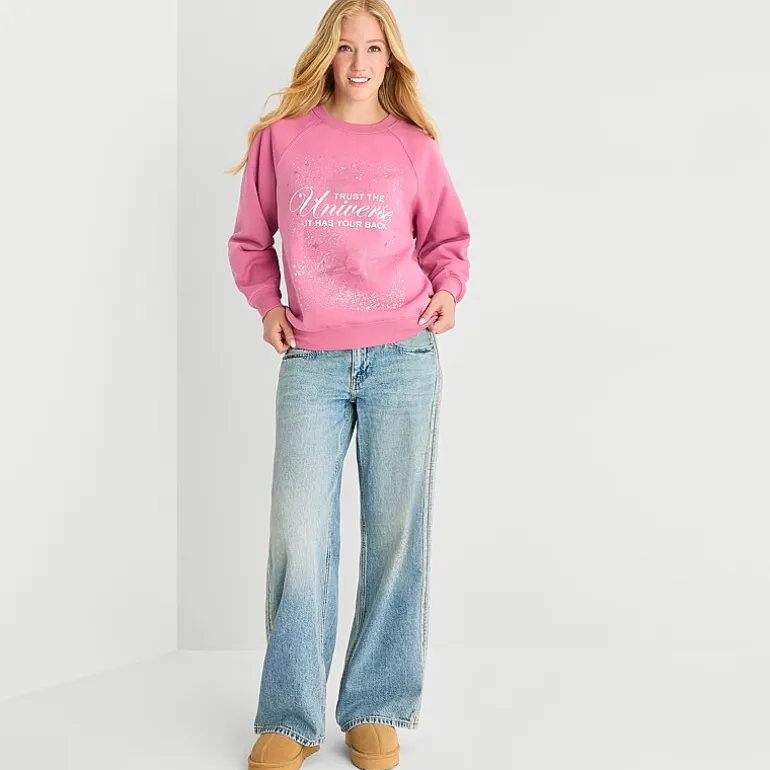 Trust The Universe Fleece Womens Juniors Crew Neck Long Sleeve Sweatshirt