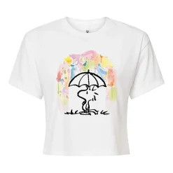 Umbrella Woodstock Cropped Tee Womens Juniors Crew Neck Long Sleeve Regular Fit Peanuts Graphic T-Shirt