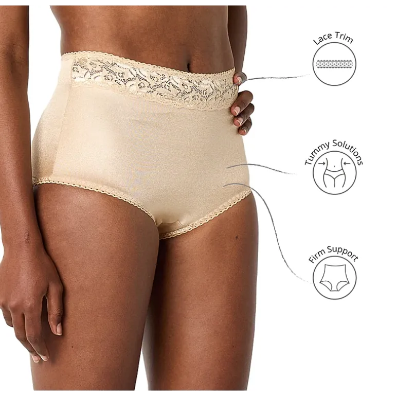 Underscore Rainbow Stretch Satin Lace Trim Control Briefs