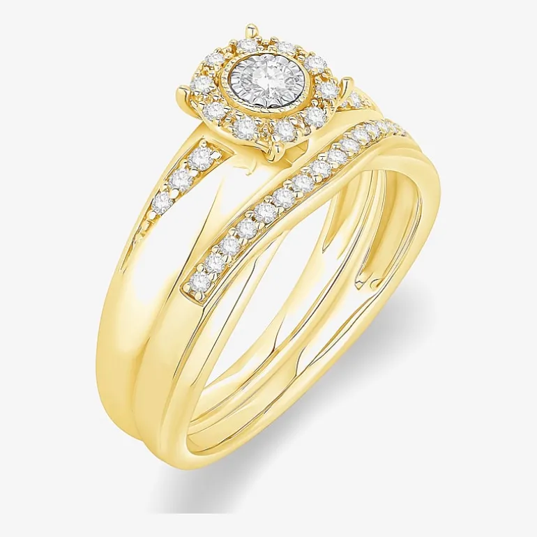 Unisex Adult 1/3 CT. T.W. Natural White Diamond 10K Gold Round Halo Side Stone Ring Set