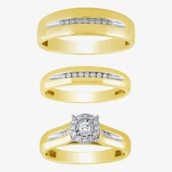 Unisex Adult 1/3 CT. T.W. White Diamond 10K Two Tone Gold Halo Side Stone Ring Set