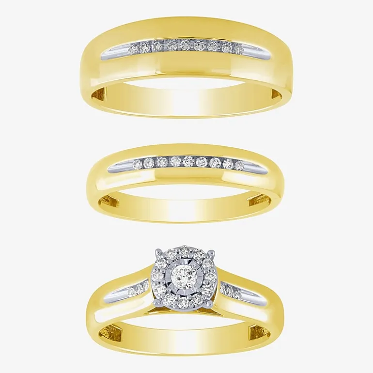 Unisex Adult 1/3 CT. T.W. White Diamond 10K Two Tone Gold Halo Side Stone Ring Set