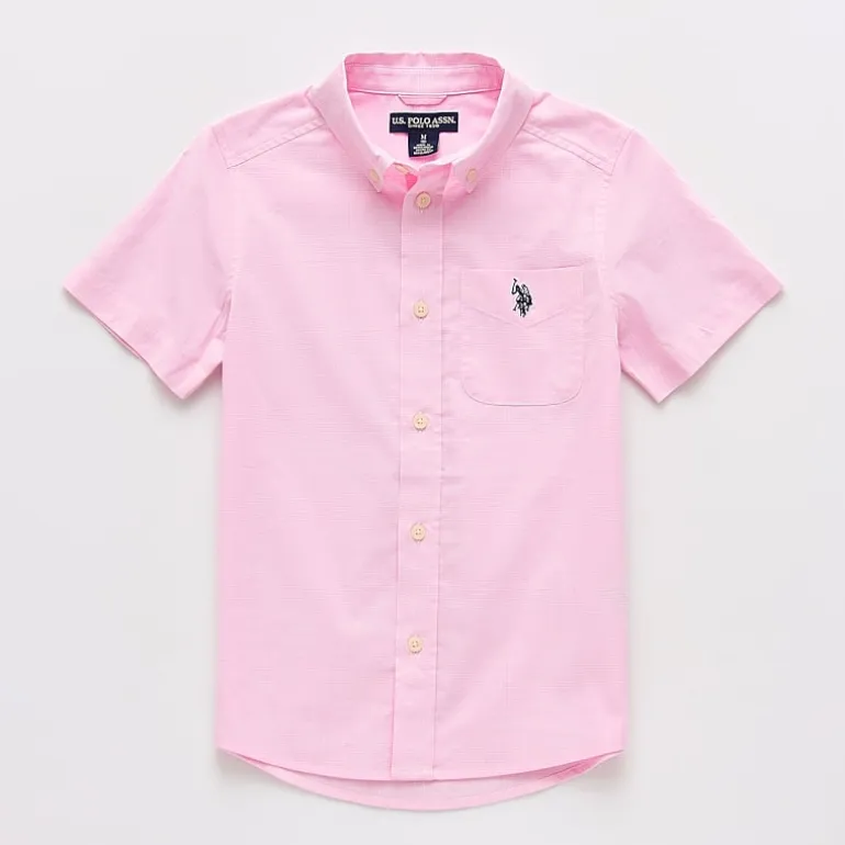 U.S. Polo Assn. Little & Big Kid Boys Short Sleeve Regular Fit Embroidered Button-Down Shirt