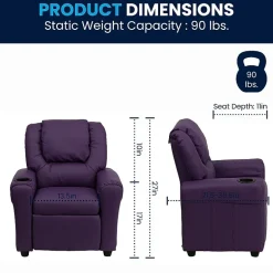 Vana Plush Recliner with Cup Holder for Kids