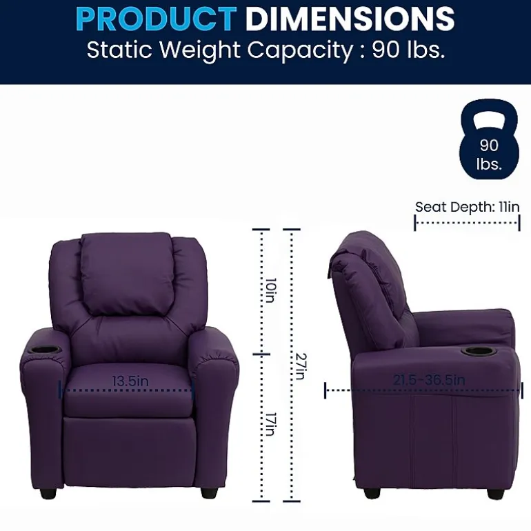 Vana Plush Recliner with Cup Holder for Kids