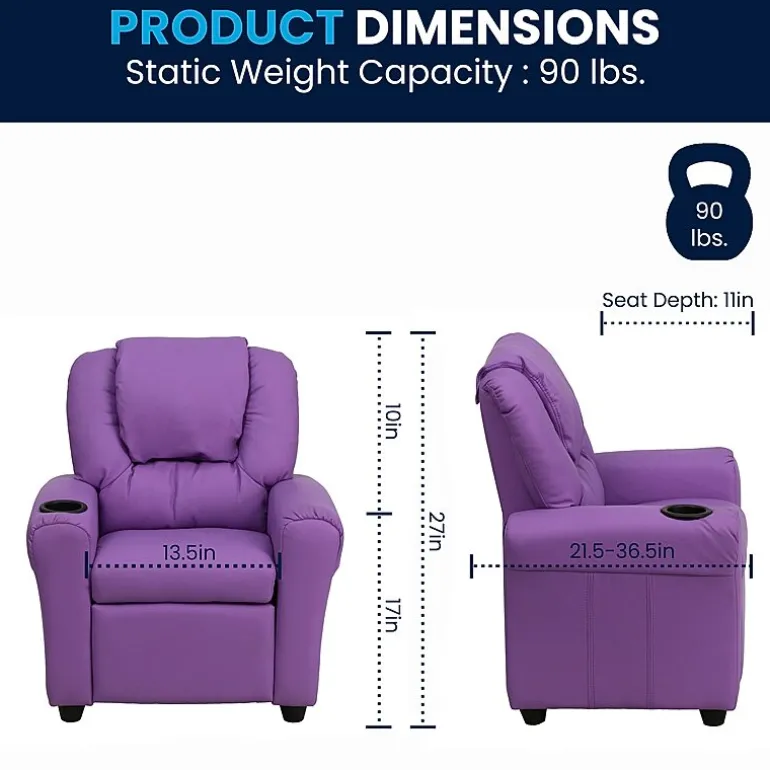 Vana Plush Recliner with Cup Holder for Kids