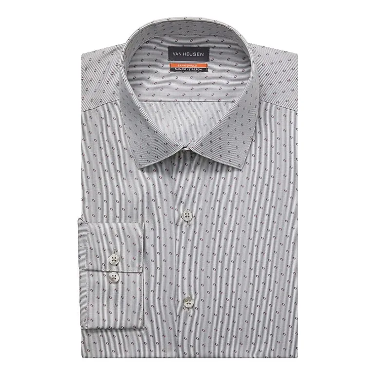 Van Heusen Big Stain Shield Mens Regular Fit Stretch Fabric Long Sleeve Dress Shirt