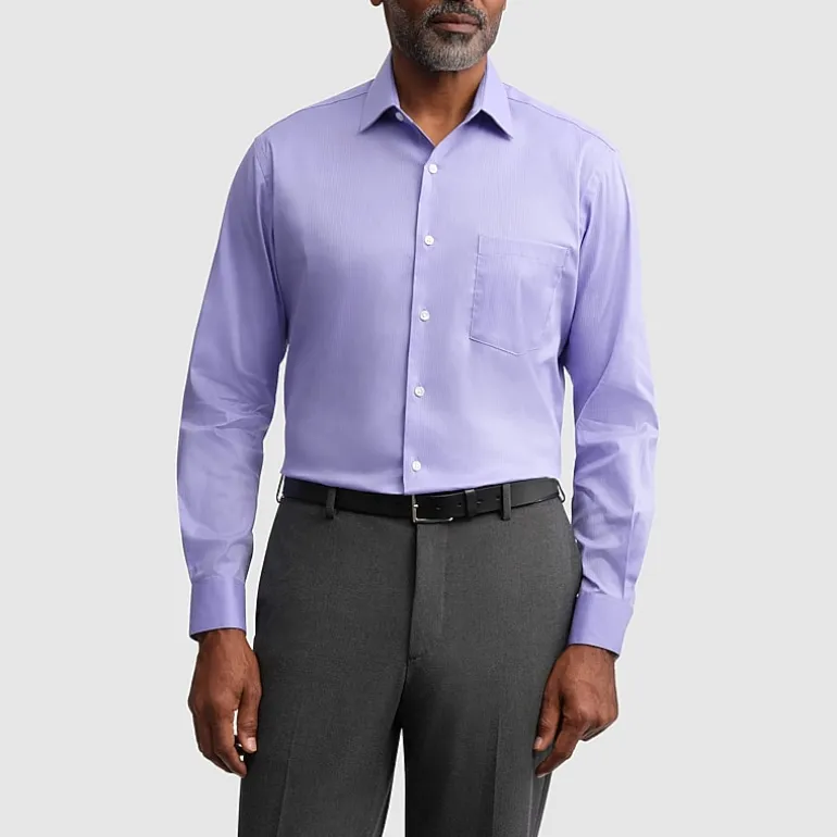 Van Heusen Everyday Defense Stain Shield Fitted Mens Modern Fit Stretch Fabric Wrinkle Free Long Sleeve Dress Shirt