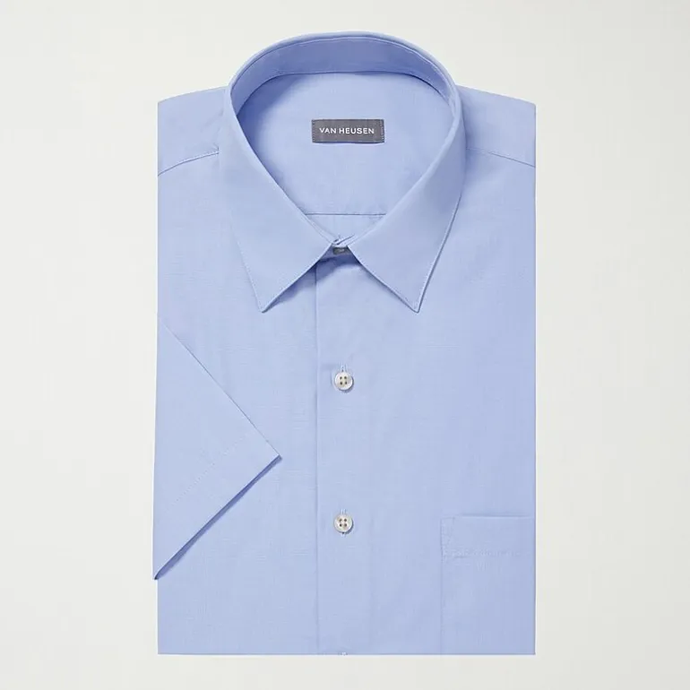 Van Heusen Poplin Mens Regular Fit Easy Care Wrinkle Free Short Sleeve Dress Shirt
