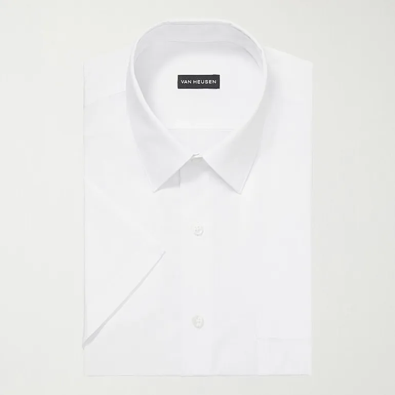 Van Heusen Poplin Mens Regular Fit Easy Care Wrinkle Free Short Sleeve Dress Shirt