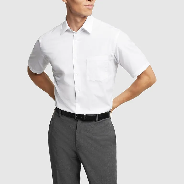 Van Heusen Poplin Mens Regular Fit Easy Care Wrinkle Free Short Sleeve Dress Shirt