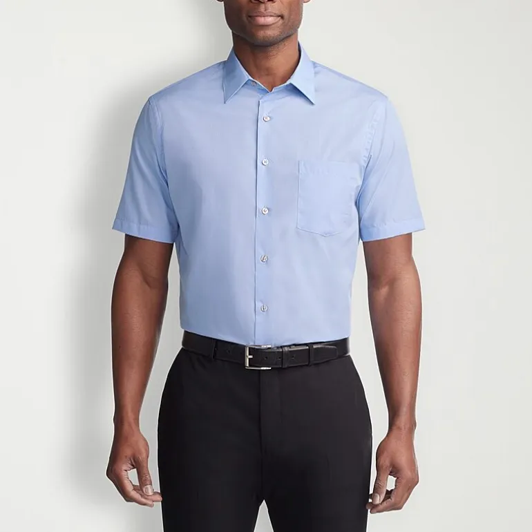 Van Heusen Poplin Mens Regular Fit Easy Care Wrinkle Free Short Sleeve Dress Shirt