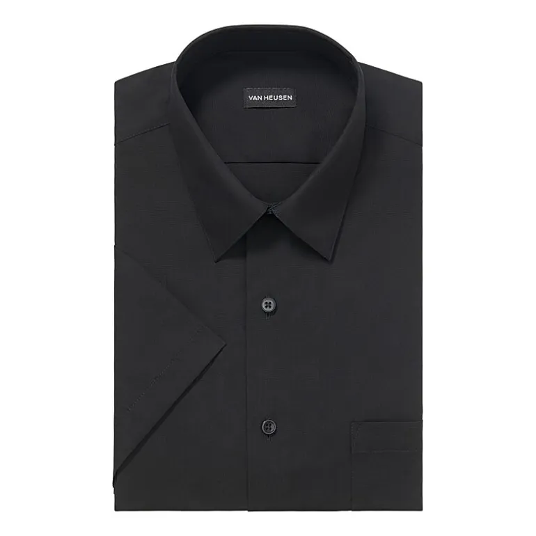 Van Heusen Poplin Mens Regular Fit Easy Care Wrinkle Free Short Sleeve Dress Shirt