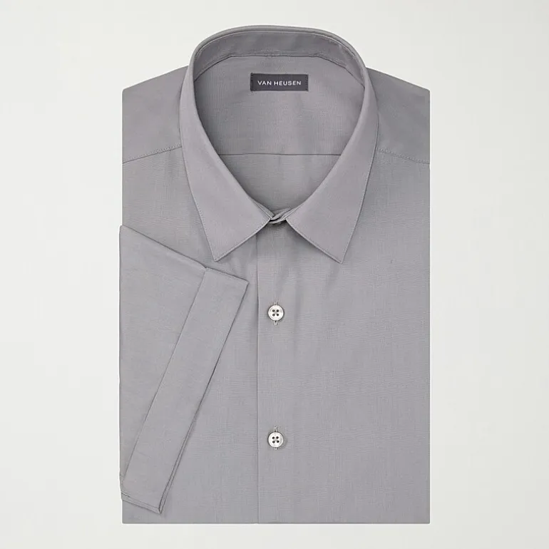Van Heusen Poplin Mens Regular Fit Easy Care Wrinkle Free Short Sleeve Dress Shirt